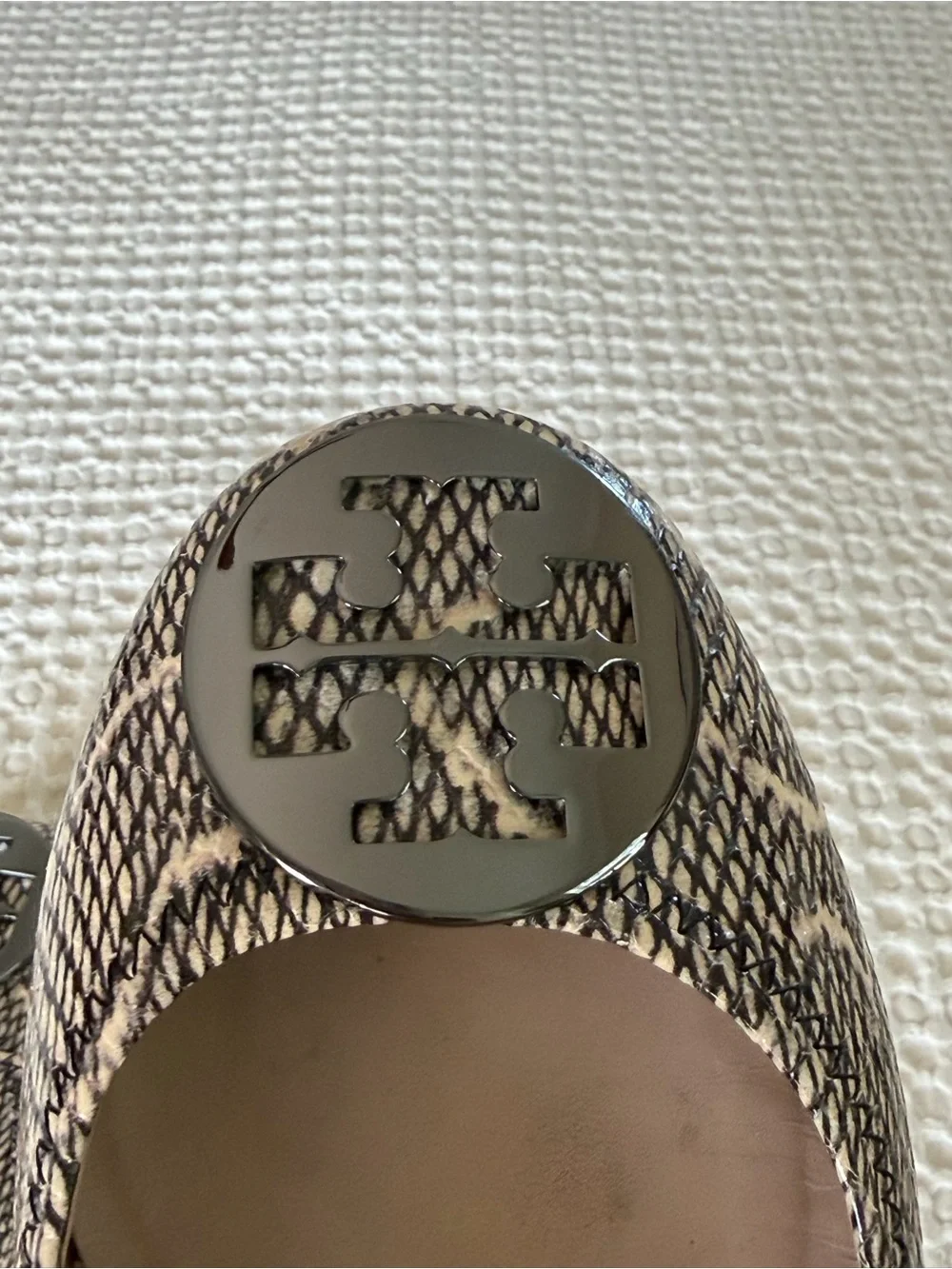 Tory Burch Reva Snake Print Leather Ballet Flats Logo 9.5